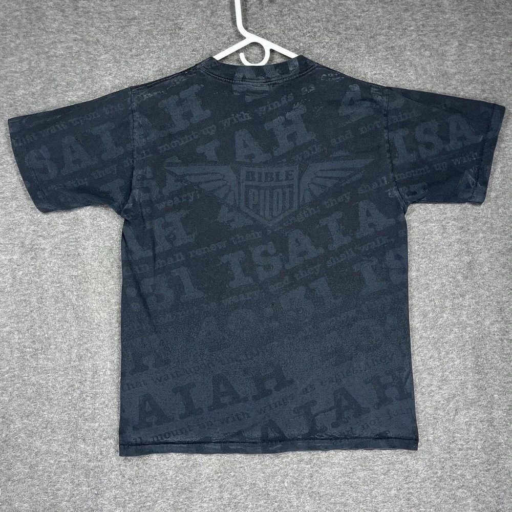 VTG Christian T shirt Mens L Black Eagle‎ Bible Pilot Isaiah 40:31 Made in USA